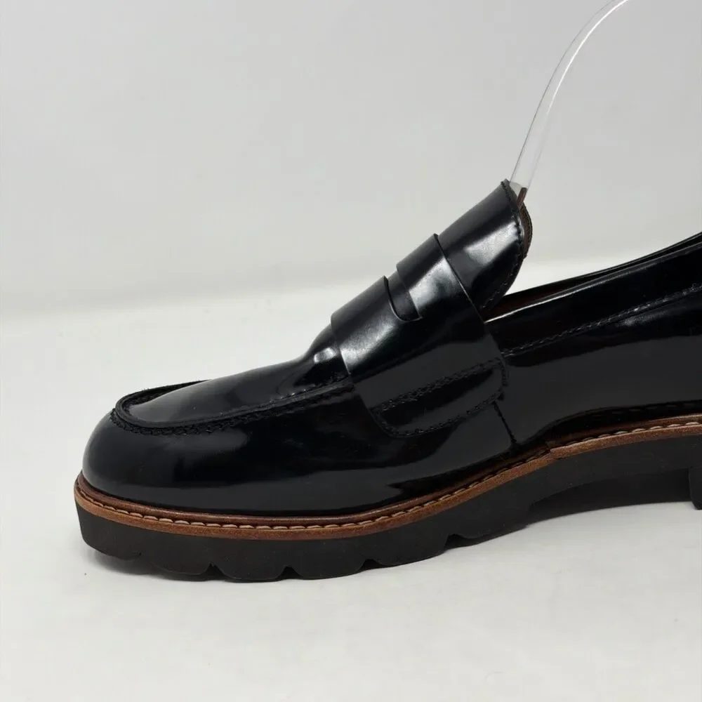 Coach Penny Loafers Womens 10 Black Leather Lug Sole AUTH Made In Spain